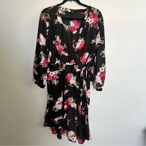 Torrid Black Pink Floral Wrap Style Tie Waist Long Sleeve Blouse Women's sz 2X